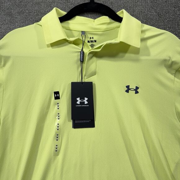 Under Armour Drive Chill Polo Medium Avocado Yellow Iso-Chill UPF 50+ Loose Golf - Picture 1 of 12
